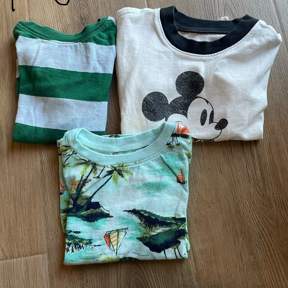 18-24M Lot of Old Navy Toddler Tshirts; Mickey Mouse, Tropical Print, Striped